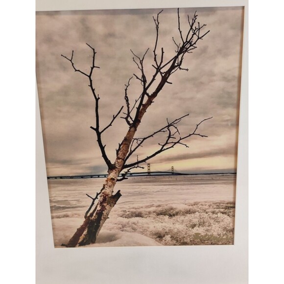 Framed Matted Winter Photo of the Mackinac Bridge 8x10-Bobby Lee-Mackinaw-MI - Picture 2 of 10